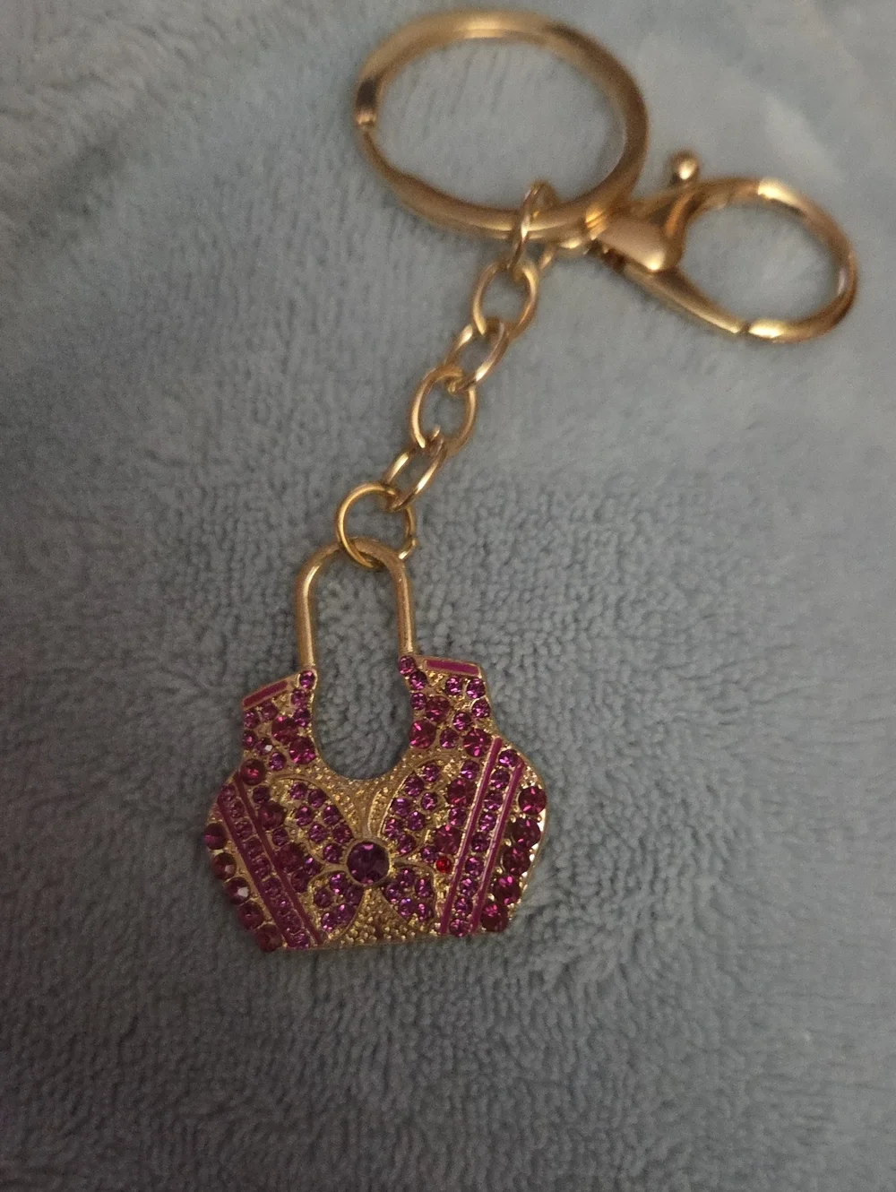 Keychain- Bag Chairm Gold-Tone Pink Crystal Handbag NWOT